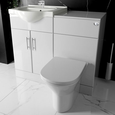 Bubly High-Gloss White 1050mm Combined Bathroom Vanity & Wc Unit Set With Rimless ToiletSoft-Close Seat & Mixer Tap from B&Q