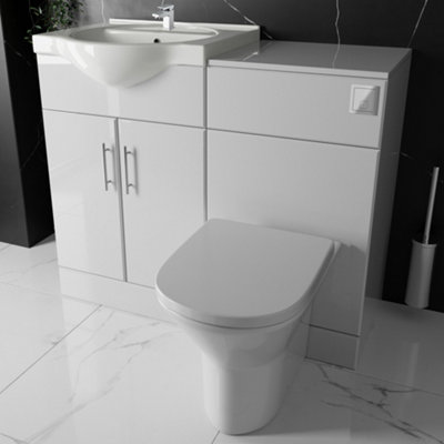 Bubly Bathrooms™ Saturn 1050mm Gloss White Combined Vanity Unit & Rimless Toilet Set from B&Q