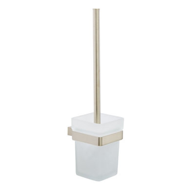 FNX Bathrooms Brushed Nickel Toilet Brush SetModern Bathroom Cleaning Essential from B&Q