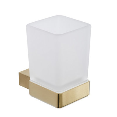 FNX Bathrooms Brushed Brass Tumbler HolderWall-Mounted Bathroom Glass & Holder from B&Q