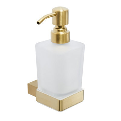 FNX Bathrooms Brushed Brass Soap DispenserWall-Mounted Modern Bathroom Accessory from B&Q