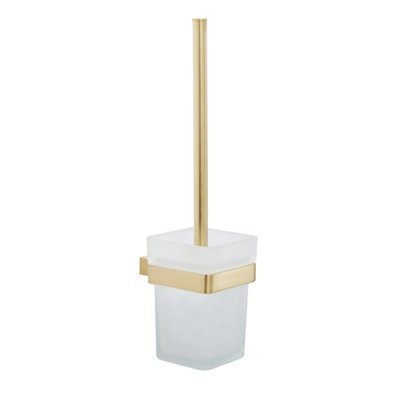 FNX Bathrooms Brushed Brass Toilet Brush SetModern Wall-Mounted Bathroom Essential from B&Q