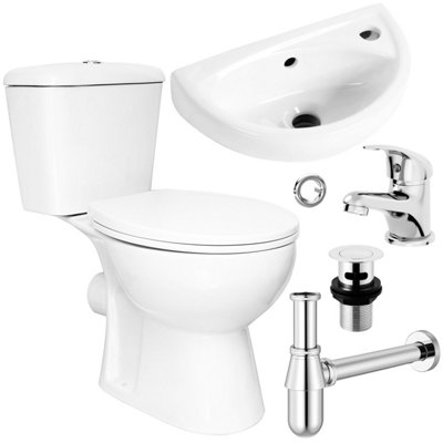 FNX Bathrooms Complete Bathroom Cloakroom Suite Close Coupled Toilet Wall Hung Basin Sink & Tap Trap Set from B&Q