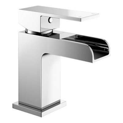 FNX Bathrooms Modern Chrome Square Waterfall Basin Tap Mono Mixer FaucetSolid Brass Deck Mounted from B&Q