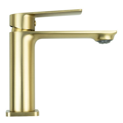 FNX Bathrooms Modern Brushed Brass Blade Basin Mono Mixer TapSolid Brass Deck Mounted from B&Q