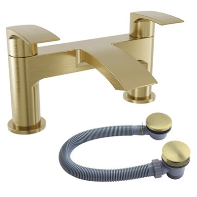 FNX Bathrooms Brushed Brass Waterfall Bath Filler Bathroom Mixer Tap With Bath Waste from B&Q
