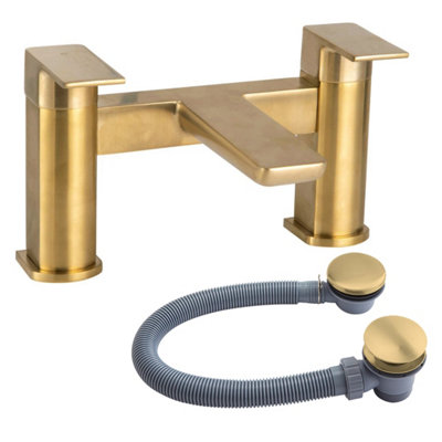 FNX Bathrooms Brushed Brass Curve Modern Bath Filler Mixer Tap With Bath WasteBath Mounted from B&Q