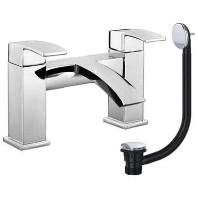 FNX Bathrooms Modern Chrome Square Waterfall Bath Filler Mixer Tap With Bath WasteBath Mounted from B&Q