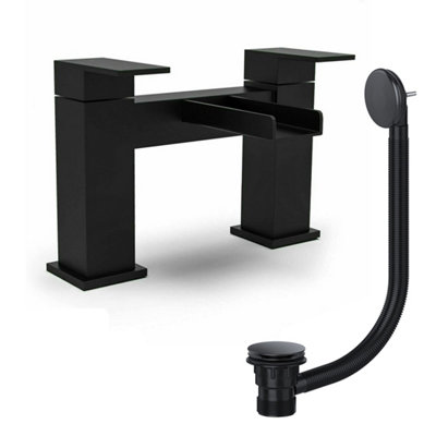 FNX Bathrooms Matt Black Waterfall Bath Filler Mixer Tap Open Spout With Bath WasteBath Mounted from B&Q
