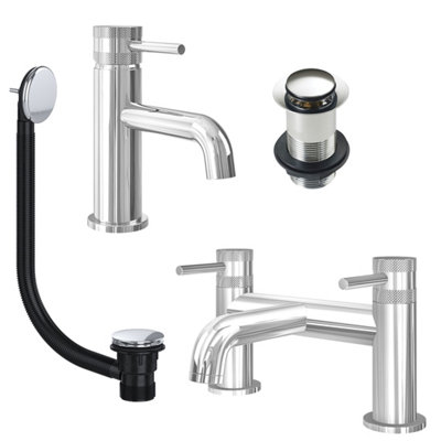 FNX Bathrooms Chrome Basin Mixer Tap And Bath Filler With Unslotted Basin And Bath WasteDual Handle Options from B&Q