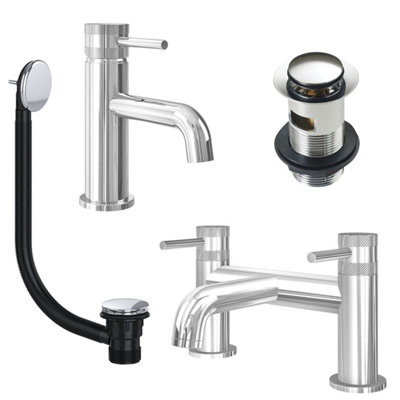 FNX Bathrooms Chrome Basin Mixer Tap And Bath Filler With Slotted Basin And Bath WasteDual Handle Options from B&Q