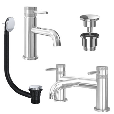 FNX Bathrooms Chrome Basin Mixer Tap And Bath Filler With Universal Basin And Bath WasteDual Handle Options from B&Q