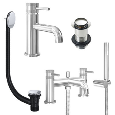 FNX Bathrooms Chrome Basin Mixer Tap And Bath Shower Mixer With Unslotted Basin And Bath WasteDual Handle Options from B&Q