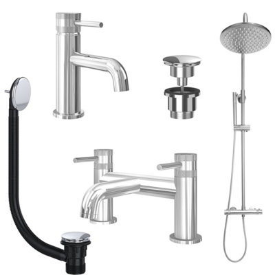 FNX Bathrooms Chrome Basin Mixer TapBath Filler And Rigid Riser Shower With Universal Basin And Bath Waste from B&Q