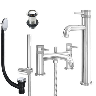 FNX Bathrooms Chrome Tall Basin Mixer Tap And Bath Shower Mixer With Unslotted Basin And Bath WasteDual Handle Options from B&Q