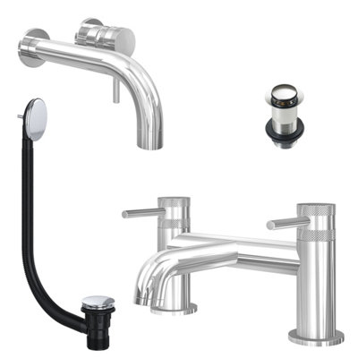 FNX Bathrooms Chrome Wall Mounted Basin Mixer Tap And Bath Filler With Unslotted Basin And Bath WasteDual Handle Options from B&Q