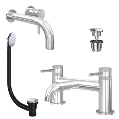 FNX Bathrooms Chrome Wall Mounted Basin Mixer Tap And Bath Filler With Universal Basin And Bath WasteDual Handle Options from B&Q