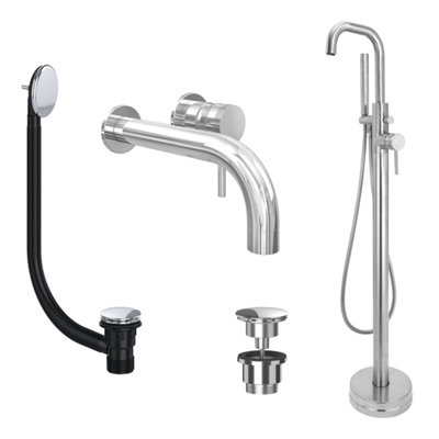 FNX Bathrooms Chrome Wall Mounted Basin Mixer Tap And Freestanding Bath Shower Mixer Tap With Handset And Universal Basin And Bath Waste from B&Q