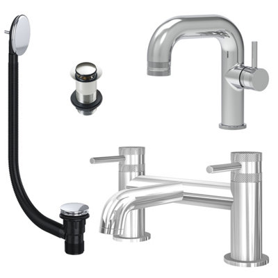 FNX Bathrooms Chrome Side Lever Basin Mixer Tap And Bath Filler With Unslotted Basin And Bath WasteDual Handle Options from B&Q
