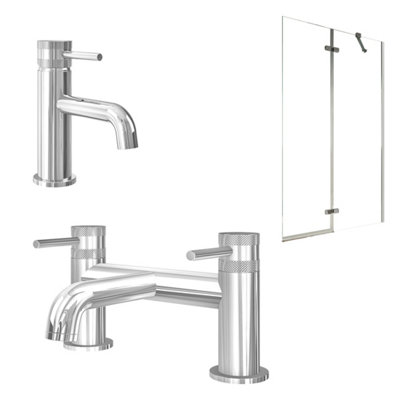 FNX Bathrooms Chrome Basin Mixer Tap With Bath Filler And Pivot Bath Screen from B&Q