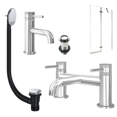 FNX Bathrooms Chrome Basin Mixer TapBath Filler With Unslotted Basin And Bath Waste And Pivot Bath Screen from B&Q