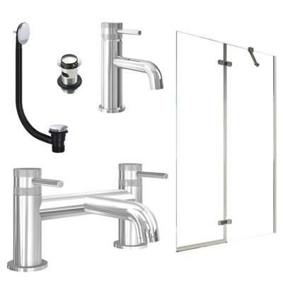 FNX Bathrooms Chrome Basin Mixer TapBath Filler And Rigid Shower With Slotted Basin And Bath Waste And Pivot Bath Screen from B&Q