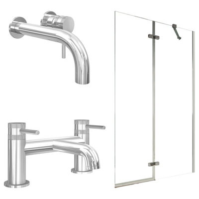 FNX Bathrooms Chrome Wall Mounted Basin Mixer Tap With Bath Filler And Pivot Bath Screen from B&Q
