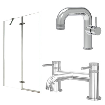FNX Bathrooms Chrome Side Lever Basin Mixer Tap With Bath Filler And Pivot Bath Screen from B&Q