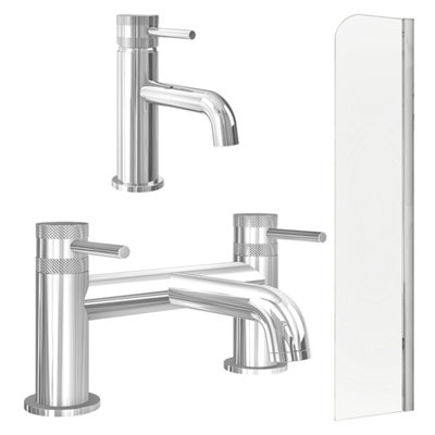FNX Bathrooms Chrome Basin Mixer Tap With Bath Filler And Radius Bath Screen from B&Q