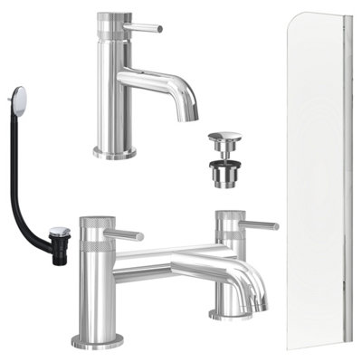 FNX Bathrooms Chrome Basin Mixer TapBath Filler With Universal Basin And Bath Waste And Radius Bath Screen from B&Q
