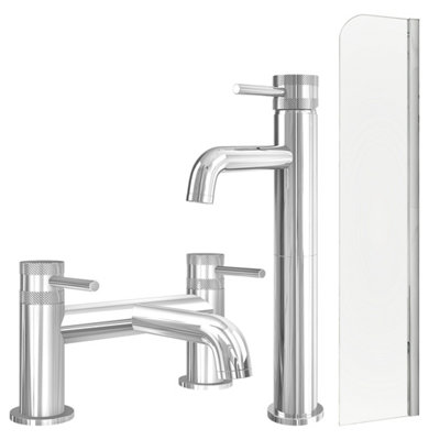 FNX Bathrooms Chrome Tall Basin Mixer Tap With Bath Filler And Radius Bath Screen from B&Q