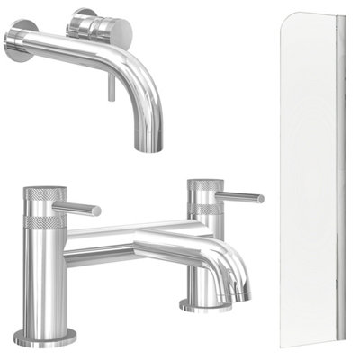 FNX Bathrooms Chrome Wall Mounted Basin Mixer Tap With Bath Filler And Radius Bath Screen from B&Q