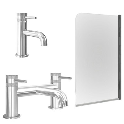FNX Bathrooms Chrome Basin Mixer Tap With Bath Filler And Edge Bath Screen from B&Q