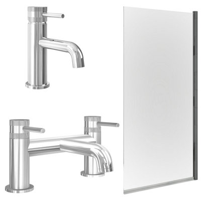 FNX Bathrooms Chrome Basin Mixer Tap With Bath Filler And Edge Bath Screen from B&Q