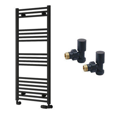 FNX Bathrooms Reina Capo Flat Black Bathroom Heated Towel Rail 1200 X 500mm With Manual Angled ValvesStylish Mild Steel Ladder Radiator from B&Q