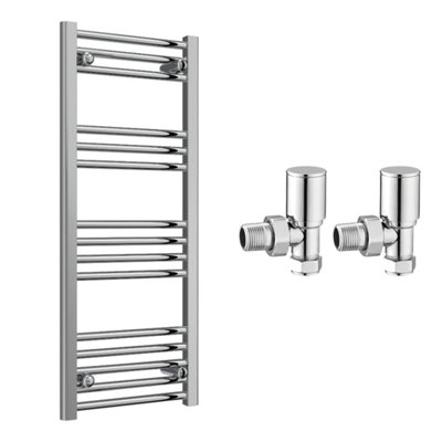 FNX Bathrooms Reina Capo Flat Chrome Bathroom Heated Towel Rail 1000 X 400mm With Manual Angled ValvesStylish Mild Steel Ladder Radiator from B&Q