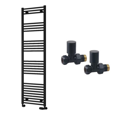 FNX Bathrooms Reina Capo Flat Black Bathroom Heated Towel Rail 1600 X 500mm With Manual Straight ValvesStylish Mild Steel Ladder Radiator from B&Q