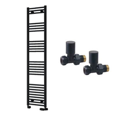 FNX Bathrooms Reina Capo Flat Black Bathroom Heated Towel Rail 1800 X 400mm With Manual Straight ValvesStylish Mild Steel Ladder Radiator from B&Q