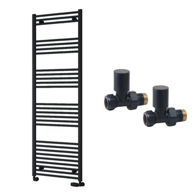 FNX Bathrooms Reina Capo Flat Black Bathroom Heated Towel Rail 1800 X 600mm With Manual Straight Valves - Stylish Mild Steel Ladder Radiator