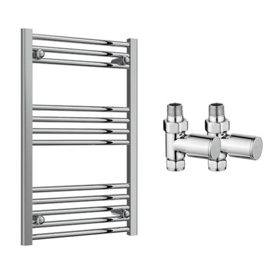 FNX Bathrooms Reina Capo Flat Chrome Bathroom Heated Towel Rail 800 X 500mm With Manual Straight Valves - Stylish Mild Steel Ladder Radiator