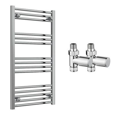 FNX Bathrooms Reina Capo Flat Chrome Bathroom Heated Towel Rail 1000 X 500mm With Manual Straight Valves - Stylish Mild Steel Ladder Radiator
