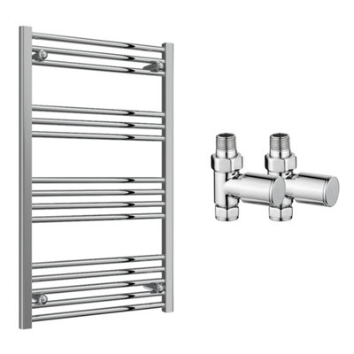 FNX Bathrooms Reina Capo Flat Chrome Bathroom Heated Towel Rail 1000 X 600mm With Manual Straight Valves - Stylish Mild Steel Ladder Radiator