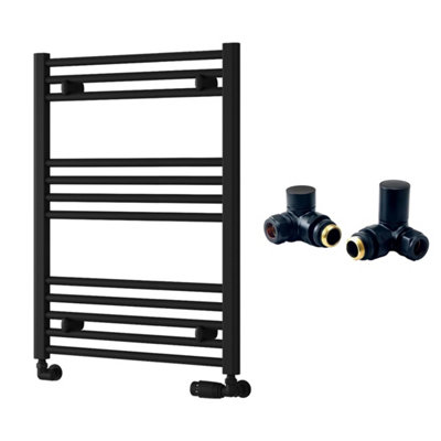 FNX Bathrooms Reina Capo Flat Black Bathroom Heated Towel Rail 800 X 600mm With Manual Corner ValvesStylish Mild Steel Ladder Radiator from B&Q