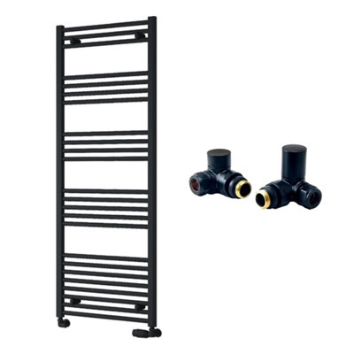 FNX Bathrooms Reina Capo Flat Black Bathroom Heated Towel Rail 1600 X 500mm With Manual Corner ValvesStylish Mild Steel Ladder Radiator from B&Q