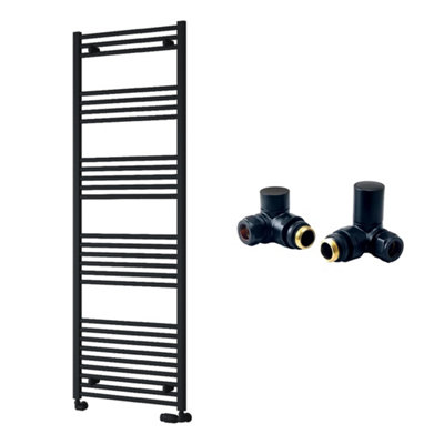 FNX Bathrooms Reina Capo Flat Black Bathroom Heated Towel Rail 1800 X 600mm With Manual Corner ValvesStylish Mild Steel Ladder Radiator from B&Q