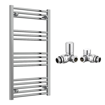 FNX Bathrooms Reina Capo Flat Chrome Bathroom Heated Towel Rail 1000 X 500mm With Manual Corner ValvesStylish Mild Steel Ladder Radiator from B&Q