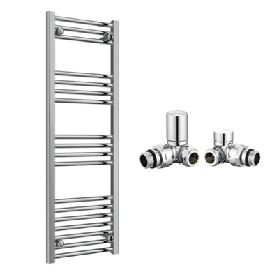 FNX Bathrooms Reina Capo Flat Chrome Bathroom Heated Towel Rail 1200 X 400mm With Manual Corner ValvesStylish Mild Steel Ladder Radiator from B&Q