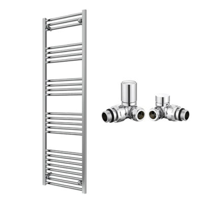 FNX Bathrooms Reina Capo Flat Chrome Bathroom Heated Towel Rail 1600 X 500mm With Manual Corner ValvesStylish Mild Steel Ladder Radiator from B&Q