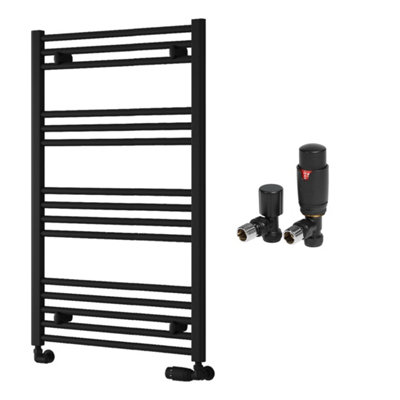 FNX Bathrooms Reina Capo Flat Black Bathroom Heated Towel Rail 1000 X 600mm With Trv Angled ValvesStylish Mild Steel Ladder Radiator from B&Q