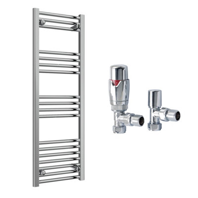 FNX Bathrooms Reina Capo Flat Chrome Bathroom Heated Towel Rail 1200 X 400mm With Trv Angled ValvesStylish Mild Steel Ladder Radiator from B&Q